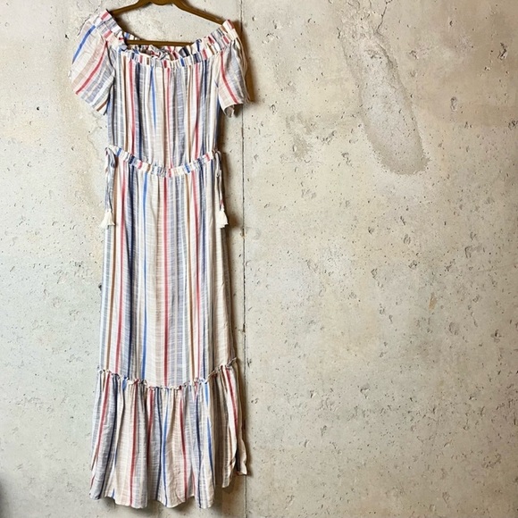 1. State Off-The-Shoulder Stripe Boho Spring Maxi Dress Size Large - Picture 4 of 6